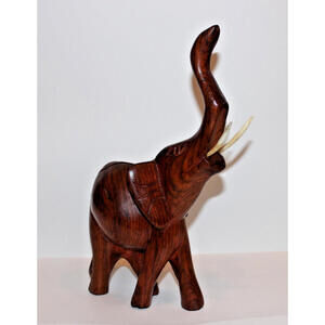 Hand Carved African Wood Elephant 10" Mahogany Kenya Vintage Safari